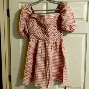 Reformation Zula linen blush gingham puff sleeve smocked back dress NEW w/tags 8